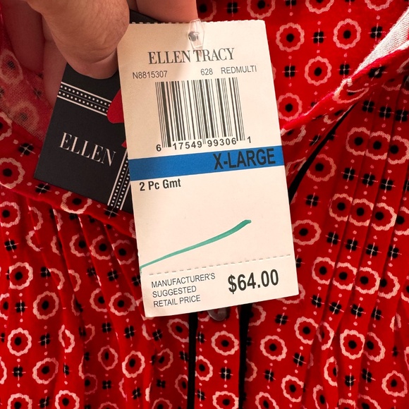 Ellen Tracy 2 Piece Pajama Set XL Red Black Button Down Long Sleeve Stretchy NWT - Picture 4 of 12